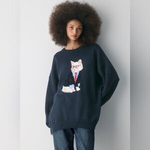 NWT - Aritzia Sunday Best Peggy Icon Cat Sweater - XS - Admiral/White